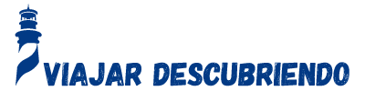 logotipo en azul de viajar descubriendo